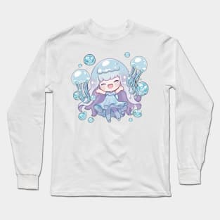 Pastel Jellyfish Girl Chibi Anime Art Long Sleeve T-Shirt